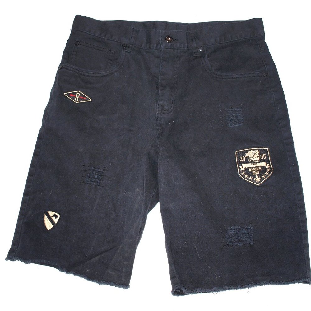 Ring Of Fire Black Stretch Denim Shorts #